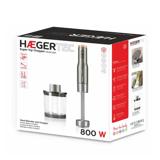 Haeger HB-80C.025A licuadora Batidora de inmersión 800 W Gris, Acero inoxidable, T
