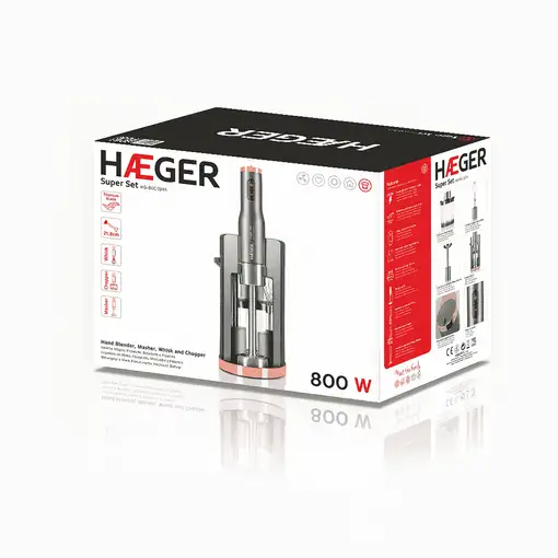 Haeger HB-80C.024A licuadora Batidora de inmersión 800 W Gris, Acero inoxidable, T