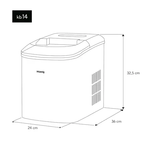 H.Koenig KB14 Máquina para hacer cubitos de hielo portátil 12 kg/24h 120 W Plata