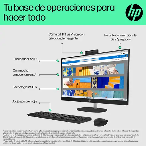 HP 27-cr0027ns AMD Ryzen™ 5 7520U 68,6 cm (27\) 1920 x 1080 Pixeles PC todo en uno