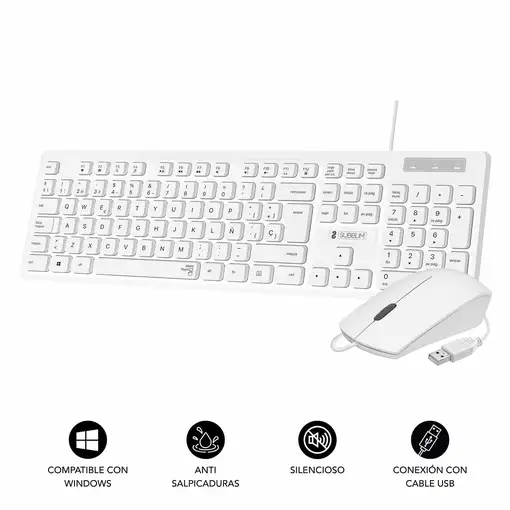 Combo Teclado y Ratón Business Slim Silencioso Con Cable Usb  Blanco