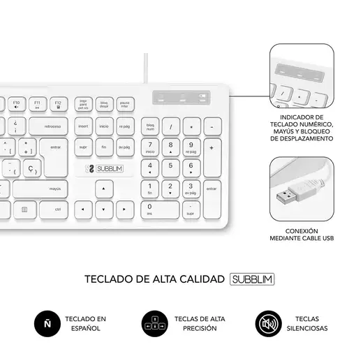 Combo Teclado y Ratón Business Slim Silencioso Con Cable Usb  Blanco