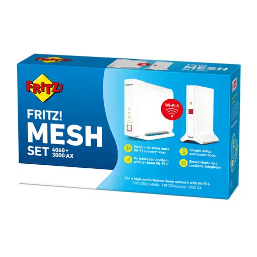 FRITZ! Mesh Set 4060 + 3000 AX INT Tribanda (2,4 GHz/5 GHz/5 GHz) Wi-Fi 6 (802.11a