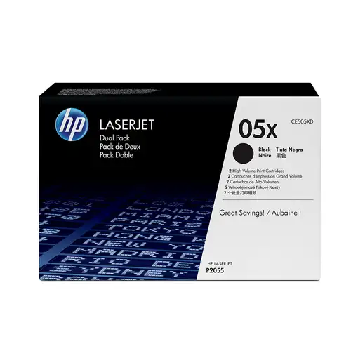 HP Paquete de 2 cartuchos de Tóner Original LaserJet 05X negro de alta capacidad