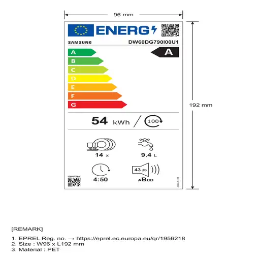 Samsung Lavavajillas Libre instalación 60cm 14 cubiertos Clase A Inox DW60DG790I00