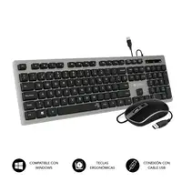Teclado Ergonómico Y Ratón Con Cable Usb Plano Silencioso Ergo  Gris Negro