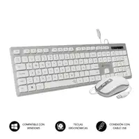 Teclado Ergonómico Y Ratón Con Cable Usb Plano Silencioso Ergo  Blanco Plata