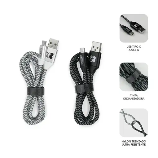 Pack 2 Cables Usb Tipo C – Usb A (3.0A) Negro/Plata