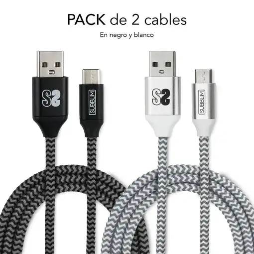 Pack 2 Cables Usb Tipo C – Usb A (3.0A) Negro/Plata