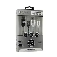 Pack 2 Cables Usb Tipo C – Usb A (3.0A) Negro/Plata