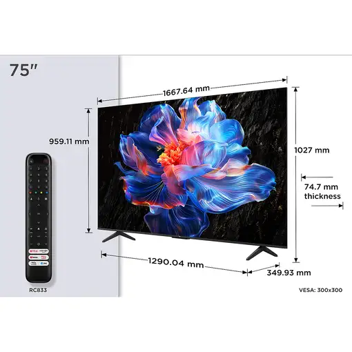 Televisor LED 75'' 4K Ultra HD Negro Smart 75P6K TCL