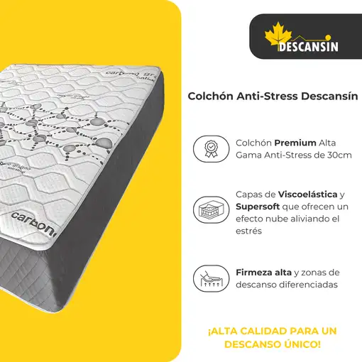 Colchon Viscoelástico 30cm Alta gama | 105 x 190 | Carbono-Grafeno Anti-Stress