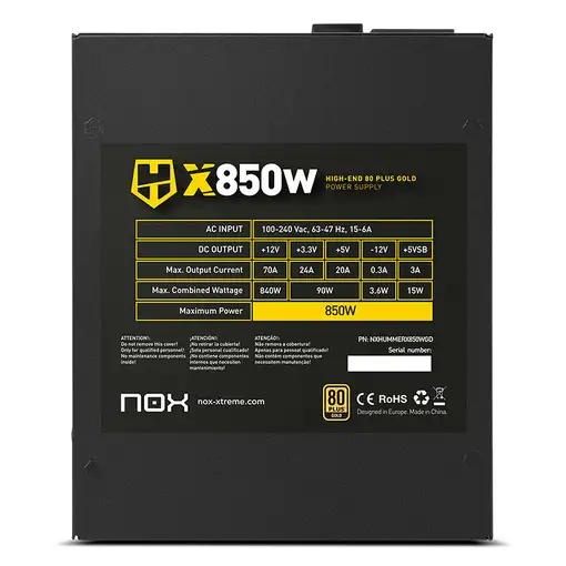 NOX Hummer X 850W PLUS GOLD unidad de fuente de alimentación 24-pin ATX Negro