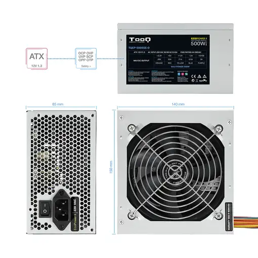 TooQ Fonte Ecopower II unidad de fuente de alimentación 500 W 20+4 pin ATX ATX Pla