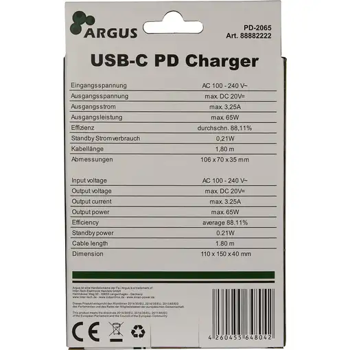 Inter-Tech PD-2065 Universal Negro Corriente alterna Interior