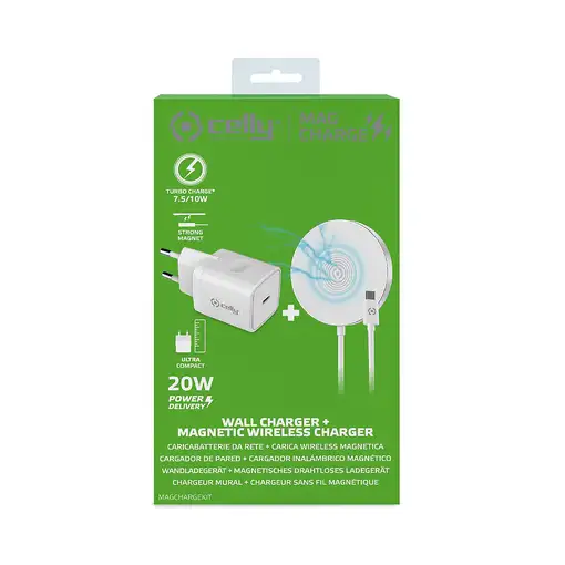 Celly Magchargekit Universal Blanco Corriente alterna Cargador inalámbrico Interio