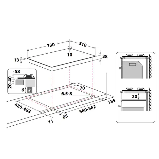 Indesit TH 752 /I (AV) Avena Integrado 75 cm Encimera de gas 5 zona(s)