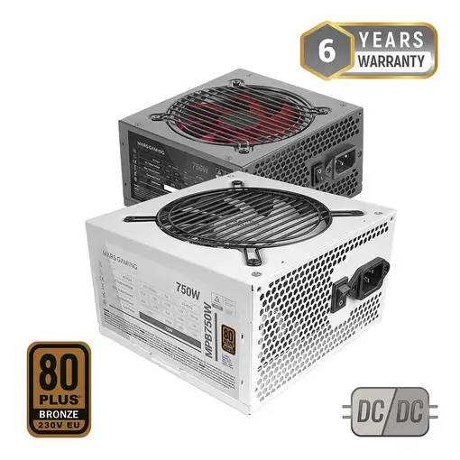 Mars Gaming MPB750, Fuente Alimentación PC 750W ATX, 6 Años Garantía, 80Plus Bronz