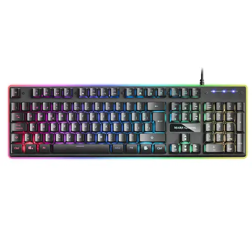 Mars Gaming MK320, Teclado RGB H-Mech, Reposamuñecas Acolchado, RGB 13 Modos, Port