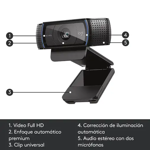 Logitech 960-001055 cámara web 3 MP 1920 x 1080 Pixeles USB 2.0 Negro