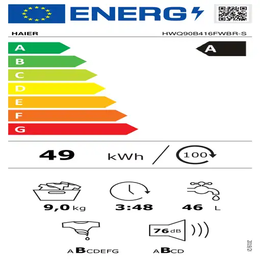 Haier Series 4 HWQ90B416FWBR lavadora Carga frontal 9 kg 1600 RPM Antracita