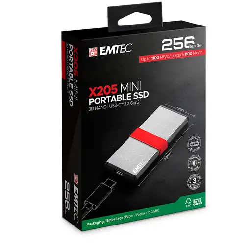 Emtec X205 Mini 256 GB USB Tipo C USB 3.2 Gen 2x2 Plata