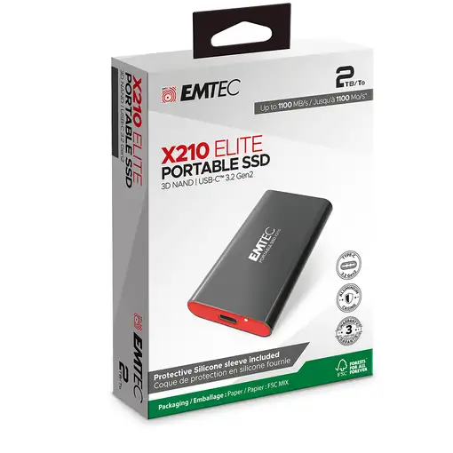 Emtec X210 ELITE 2 TB USB Tipo C 3.2 Gen 2 (3.1 Gen 2) Negro, Rojo