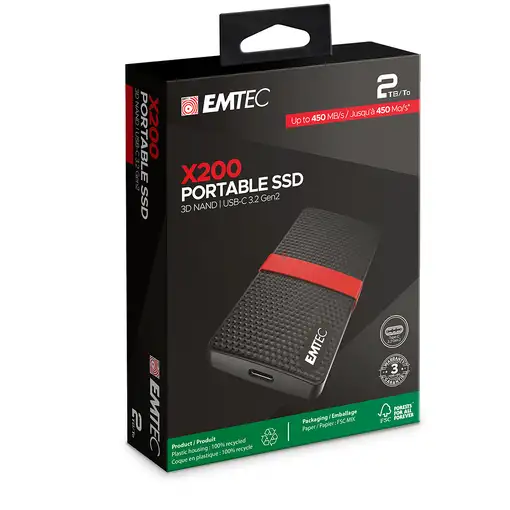 Emtec X200 2 TB USB Tipo C 3.2 Gen 1 (3.1 Gen 1) Negro