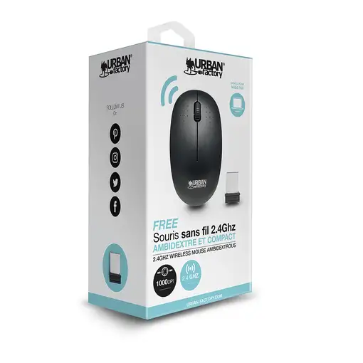 Urban Factory Free ratón Oficina Ambidextro RF inalámbrico Óptico 1000 DPI