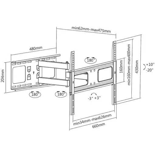Equip 650316 Soporte de pared articulado para TV de 37"-70