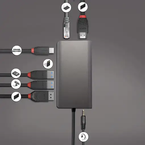 Lindy 43323 base para portátil y replicador de puertos Alámbrico USB 3.2 Gen 1 (3.