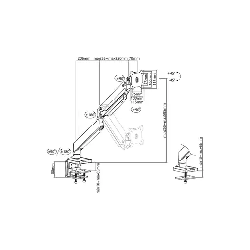 Digitus Soporte de monitor universal sencillo con muelle neumático y fijación a pr