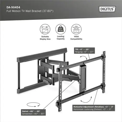 Digitus Soporte de pared para televisor Full Motion (37-80'')