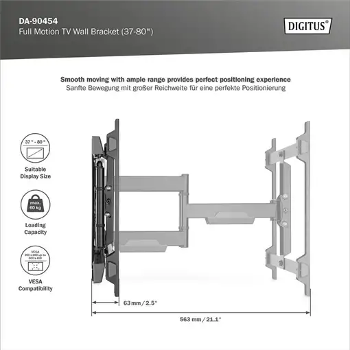 Digitus Soporte de pared para televisor Full Motion (37-80'')