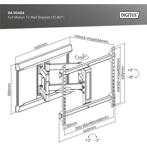 Digitus Soporte de pared para televisor Full Motion (37-80'')