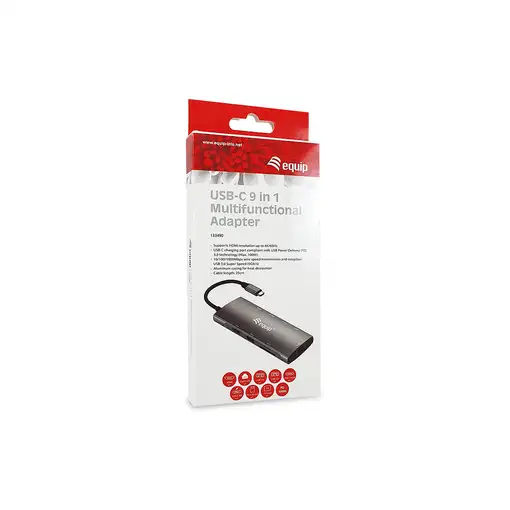 Equip Adaptador multifunción USB-C 9 en 1, HDMI 4K/60Hz, Gigabit LAN, USB 3.2 GEN1