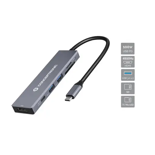 Conceptronic DONN23G base para portátil y replicador de puertos Alámbrico USB 3.2