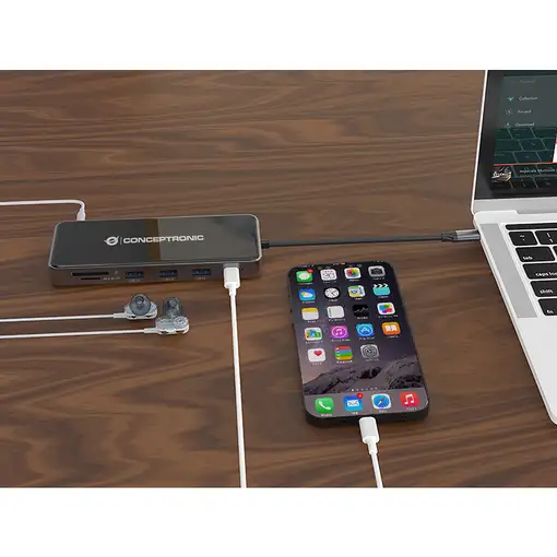 Conceptronic DONN15G base para portátil y replicador de puertos Alámbrico USB 3.2