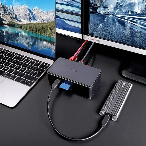 Lindy 43372 base para portátil y replicador de puertos Acoplamiento USB4 Antracita