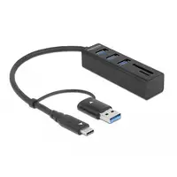 DeLOCK Concentrador USB 3.2 Gen 1 de 3 puertos + lector de tarjetas SD y Micro SD