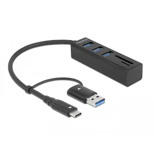 DeLOCK Concentrador USB 3.2 Gen 1 de 3 puertos + lector de tarjetas SD y Micro SD