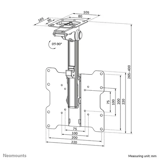 Neomounts FPMA-C020BLACK Soporte de techo para monitor/TV 10-40" - alt. 26,5-40 cm