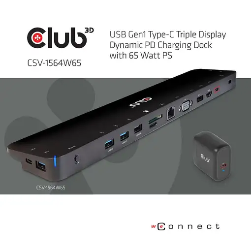 CLUB3D CSV-1564W65 base para portátil y replicador de puertos Acoplamiento USB 3.2