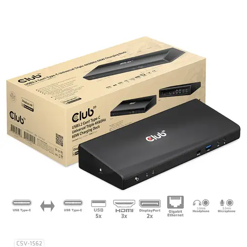 CLUB3D CSV-1562 base para portátil y replicador de puertos Acoplamiento USB 3.2 Ge