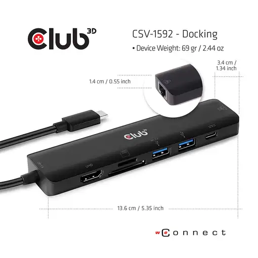 CLUB3D CSV-1592 base para portátil y replicador de puertos Acoplamiento USB 3.2 Ge
