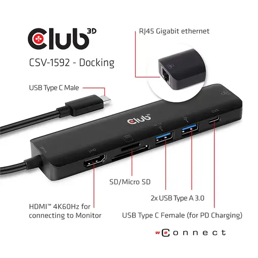 CLUB3D CSV-1592 base para portátil y replicador de puertos Acoplamiento USB 3.2 Ge