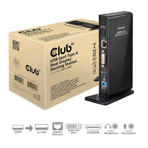 CLUB3D USB Gen1 Type A Dual Display Docking Station