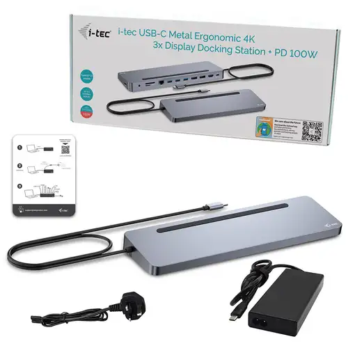 i-tec USB-C Metal Ergonomic 3x 4K Display Docking Station with Power Delivery 100