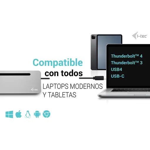 i-tec USB-C Metal Ergonomic 3x 4K Display Docking Station with Power Delivery 100