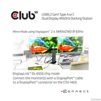 CLUB3D USB3.2 Gen1 Type A or C Dual Display 4K60Hz Docking Station DisplayLink® Ce